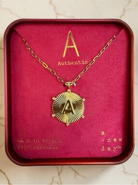 14k Gold Dipped 'A' Monogram Sunburst Pendant Necklace Authentic A New Day